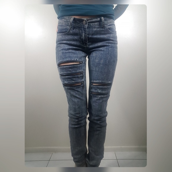 2000’s Y2K Hip Hop Rokawear Vintage inspo Acid Wash Zipper Ripped Denim Jeans - Picture 6 of 11